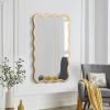 Solid Wood Wavy Rectangle Mirror-Natural-Wood 40" x 28" Modern Mirror Wall Decor for Bathroom