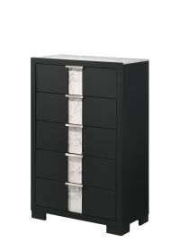 1pc Contemporary Black Finish Chest Five Drawers Metal knobs Black White Bedroom Wooden Furniture