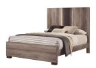 Contemporary Queen Panel LED Light Headboard Bed 1pc Brown Beige Gray Finish Wooden Bedroom Furniture