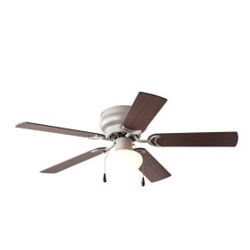 44 inch Hugger Indoor Ceiling Fan with Light Kit, Satin Nickel, 5 Blades, Reverse Airflow
