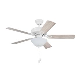 44" White Traditional Indoor Ceiling Fan with Light, 5 Blades, Pull Chains Reverse Airflow