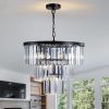 20" Luxury 3-Tier Crystal Chandelier, 7-Light Black Frame Pendant Light