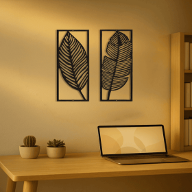2pcs Leaf metal wall art, handmade iron plant decoration, rural black hanging accessories