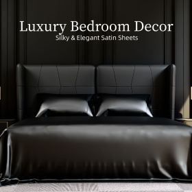 Satin Bed Sheets, King Size Sheets Set, 4 Pcs Silky Bedding Set with 15 Inches Deep Pocket for Mattress (King