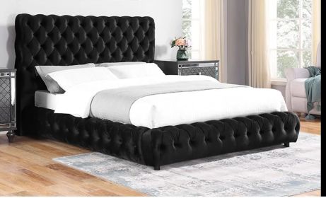 1pc Contemporary Upholstered Queen Bed Tufted Headboard and Footboard Bedroom Furniture Black