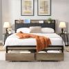FULL Size Metal Platform Bed Frame with upholstery storage function Headboard and USB LINER and Footboard with drawers