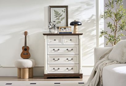 Farmhouse Style 5 Drawer Dresser Chest with Base Wooden Rustic Chest of Drawers