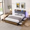 Full Size Bed Frame, Storage Headboard with Charging Station and 4 Storage Drawers