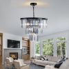 20" Luxury 3-Tier Crystal Chandelier, 7-Light Black Frame Pendant Light