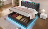King size Upholstered bed, 360 surround LED function, Buttons/Apps/Remote Control