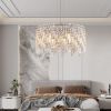 24" Luxurious Round Silver Crystal Chandelier, Contemporary Rectangular Pendant Light for Dining Room