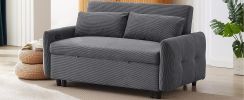 57.48" Pull-out Sofa Bed Convertible Couch 2 Seat Loveseat Sofa Modern Sleeper Sofa with Two Throw Pillows and USB Ports for Living Room