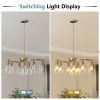 9-Light Gold Glass Chandelier, Adjustable Height Dining Room Light Fixtures Over Table