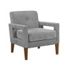 Modern Living Room Chair Gray Chenille Upholstery Pocket Coils Solid Wood Legs Furniture 1pc Armchair