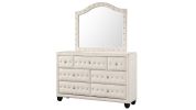 Modern Style Crystal Tufted Upholstery 5-Drawer Chest finished with Velvet Fabric made with Wood in Cream