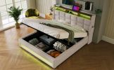 Queen size Upholstered Platform bed with a Hydraulic Storage System, LED and USB Charging