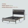 Full Bed Frame with Storage Upholstered Headboard, Full Size Bed Frame with LED Lights