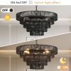 Rustic 5-Tier Black Hemp Rope Chandelier with 8 E12 Sockets, UL Listed Hardwired Pendant Light