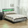 Full Bed Frame with Storage Upholstered Headboard, Full Size Bed Frame with LED Lights