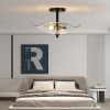 Ceiling Light Fixtures Flush Mount Indoor Outdoor Ceiling Light with Water Ripple Glass Shade for Hallway Kitchen Bedroom Porch Living Room(Black)