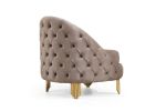Modern Style Button Tufted Chair Made Of Wood and Gold Coated Metal Legs in Taupe Color