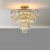 Gold Crystal Chandeliers, 5-Tier Round Semi Flush Mount Chandelier Light Fixture