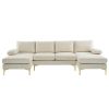 280*130*85 U-Shaped 4-Seat Linen Seat Frame Wooden Frame Back Iron Frame Golden Feet Indoor Modular Sofa Beige