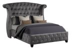 Modern style Crystal Tufted Queen Bed made with wood in Gray