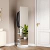 360° Rotating 66"x14" Multifunctional Full Length Mirror with Hook Storage Rack Coat Rack with Mirror Solid Wood Floor Mirror Bedroom Living Room Cloa