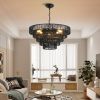 24" Rustic 5-Tier Black Hemp Rope Pendant Light Chandelier with 8 E12 Sockets