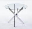 Dining Table with cross metal leg and tempered glass
