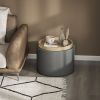 HOMCOM Round Storage Ottoman Coffee Table with Flip Top Tray, Linen Fabric Upholstered Footstool with Hidden Compartment