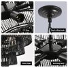 Rustic 5-Tier Black Hemp Rope Chandelier with 8 E12 Sockets, UL Listed Hardwired Pendant Light
