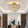 Gold Crystal Chandeliers, 5-Tier Round Semi Flush Mount Chandelier Light Fixture