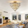 Gold Crystal Chandeliers, 5-Tier Round Semi Flush Mount Chandelier Light Fixture