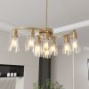 9-Light Gold Glass Chandelier, Adjustable Height Dining Room Light Fixtures Over Table