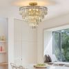 Gold Crystal Chandeliers, 5-Tier Round Semi Flush Mount Chandelier Light Fixture