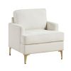 Modern Comfort Accent Chair 1pc Beige Chenille Upholstery Gold Finish Metal Legs Living Room Furniture Durable Plywood