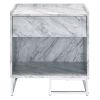White Printed Faux Marble and Chrome Accent Table