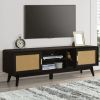 63'' Dark Rattan TV Stand with 2 Storage Cabinets for 65 Inch TV
