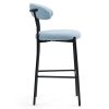 26'' Counter height bar stools Teddy fabric cover kitchen island counter bar stool with black powder coating base and footrest(BLUE)