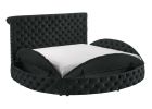 Unique Round Plush Black Velvet Button-Tufted Detailing Storage Bed King Size Black 2x Nightstands Wooden Bedroom Furniture 3pc Set