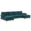 U-Shaped 4-Seat Indoor Modular Sofa Blue-Green Color