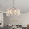 24" Luxurious Round Silver Crystal Chandelier, Contemporary Rectangular Pendant Light for Dining Room