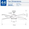 YUHAO 44 in. Integrated LED Indoor White Plywood Modern Ceiling Fan with Reversible Blades and Remote Control