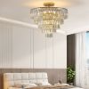 Gold Crystal Chandeliers, 5-Tier Round Semi Flush Mount Chandelier Light Fixture