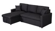 Paisley 82" Black Linen Fabric Reversible Sleeper Sectional Sofa with Storage Chaise