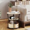 Round Side Table with Charging Station, 3-Tier End Table with Fabric Storage Bag and Shelf