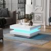 ON-TREND High Gloss Minimalist Design with LED Lights, 2-Tier Square Coffee Table