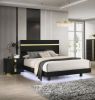 Modern Black 3pc Bedroom Set Queen Size Bed w LED 2x Nightstands Mattress Ready Furniture Acrylic Trim